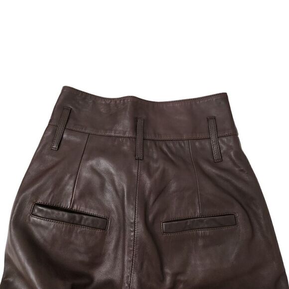 Marissa Webb Pants Womens 2 Brown Lamb Leather Cropped Straight Leg High-Rise - Picture 9 of 16